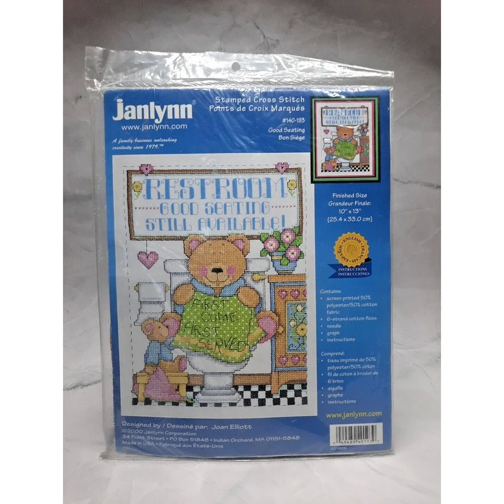 Vintage Janlynn Stamped Cross Stitch Kit Good Seating 140-193 10x13 Restroom